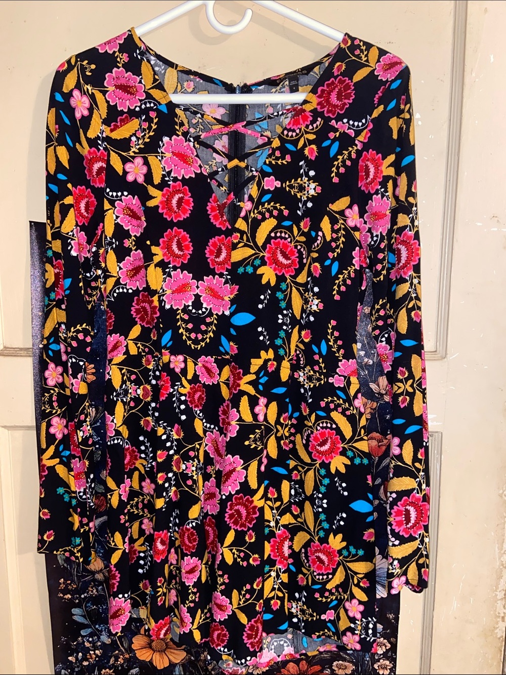 BLACK & PINK FLORAL ROMPER Lattice Front EXPRESS
